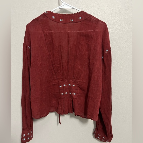 Free People Embroidered Kizzy Floral Tie Top Xs Bohemian Cottagecore - Picture 3 of 8